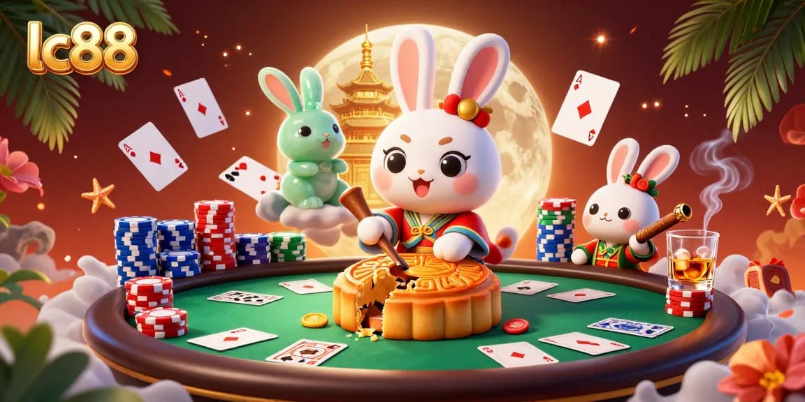 Engage in winning strategies at LC88 with vibrant poker elements and a festive atmosphere.