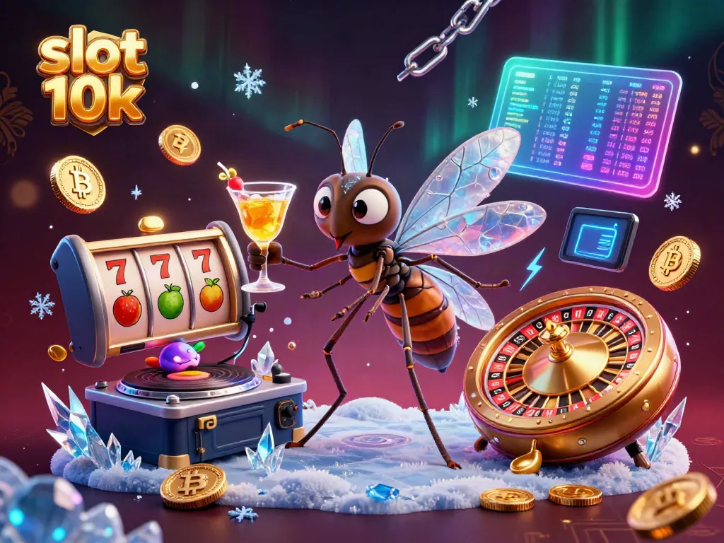 Experience thrilling gameplay with slot 10k as a quirky mosquito mascot and a trilobite DJ spin amidst vibrant casino elements.