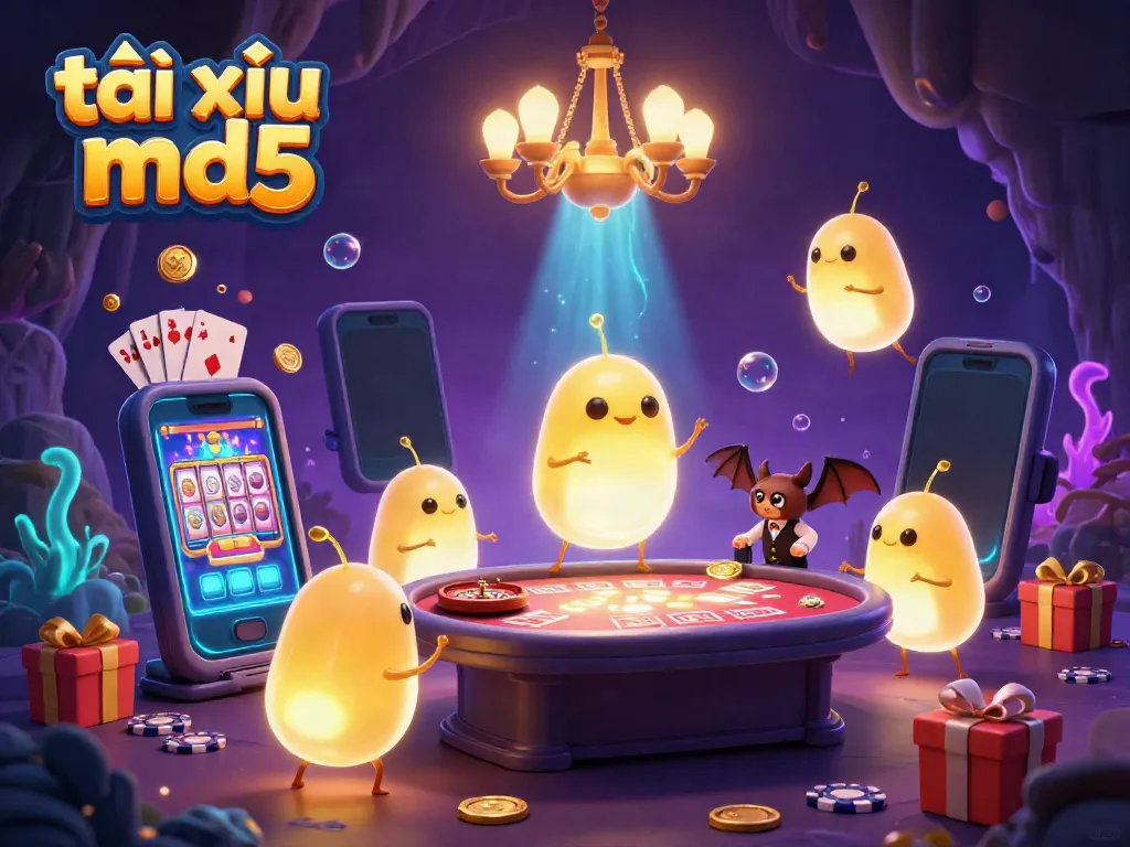 Experience thrilling gameplay with tài xỉu md5 in a vibrant cave casino illuminated by glowworms.