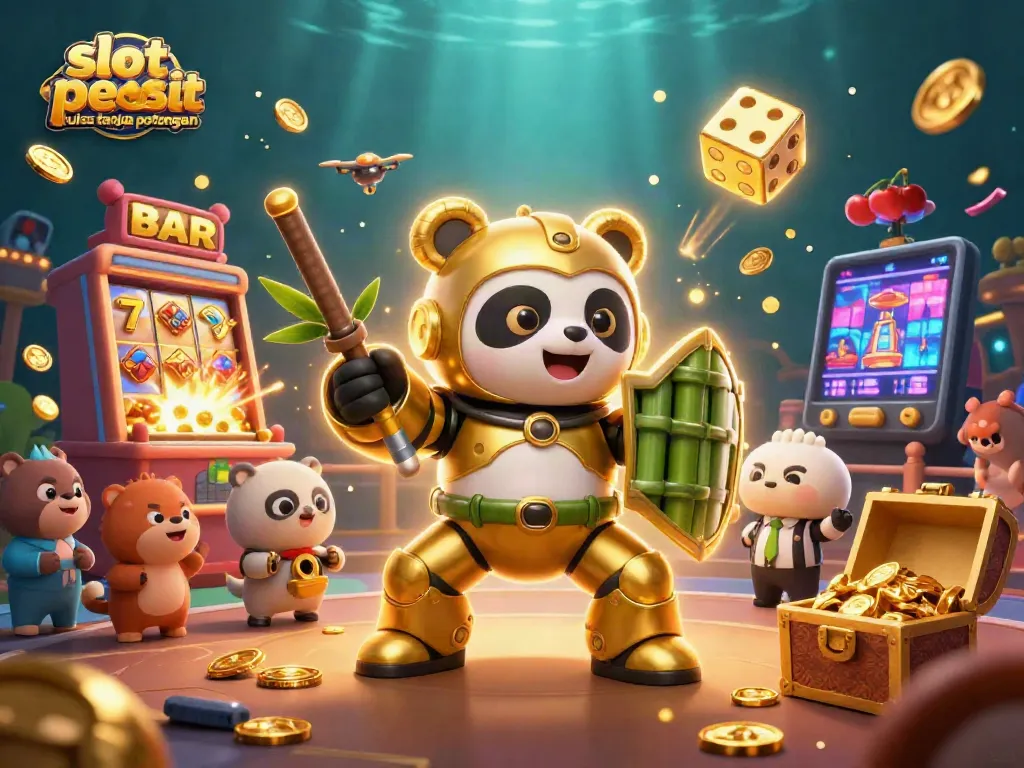 Spin the reels with slot deposit pulsa tanpa potongan for thrilling jackpot wins in an engaging casino scene.