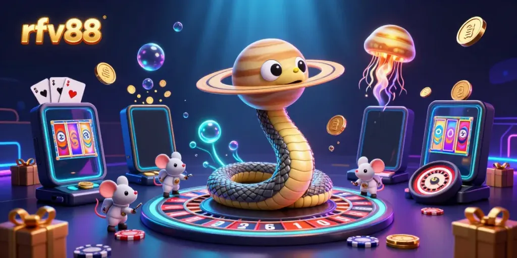 Experience thrilling casino action with rfv88 as astronauts bet on a roulette wheel in a cosmic setting.