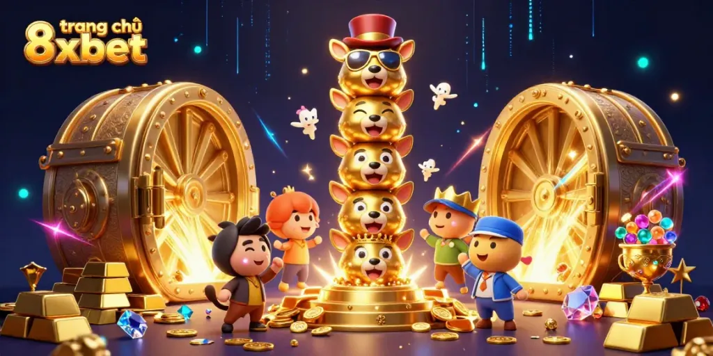 Spin the reels at trang chủ 8xbet with vibrant casino elements and treasures in a spectacular scene.