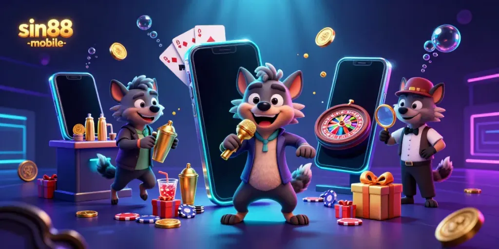 Engage with the lively casino scene of hyenas showcasing humor and games at sin88-mobile.