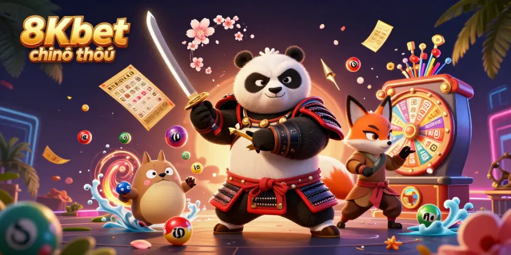 Engage with the 8Kbet chính thức adventure, featuring a panda samurai, ninja fox, and captivating lottery elements.