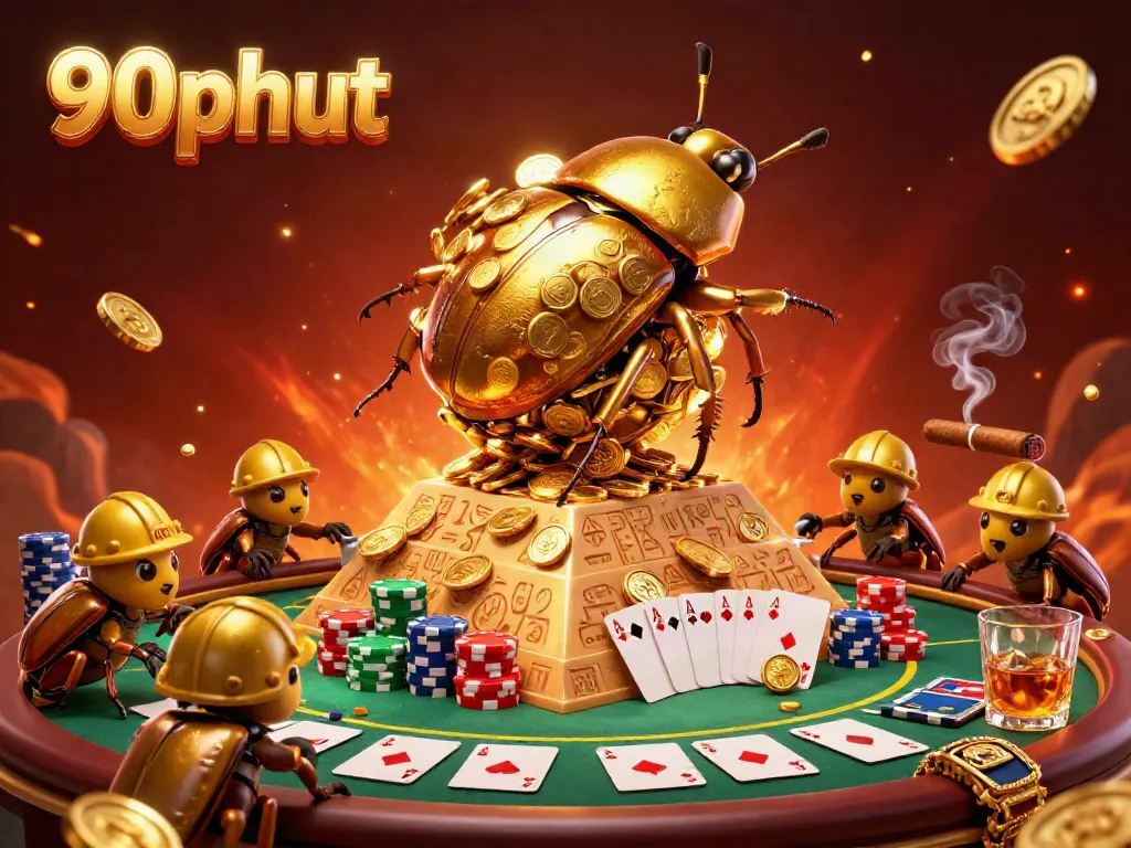 Experience thrilling casino action with 90phut, featuring a dynamic golden beetle scene that embodies rich gambling culture.