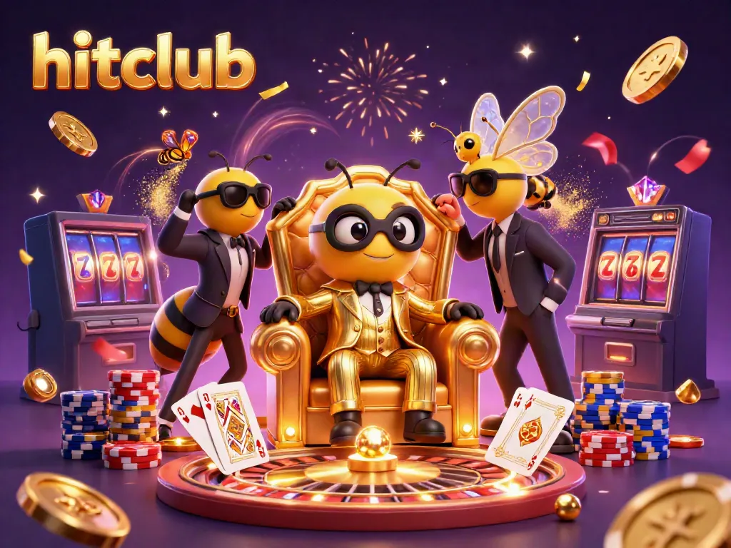 Experience the thrilling hitclub vibe with a bumblebee mob boss in a dazzling casino setting.