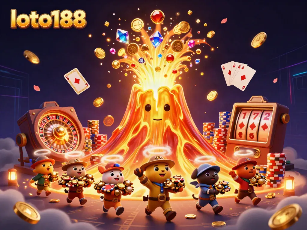 Play explosive games and win big with loto188 at this vibrant casino illustration.