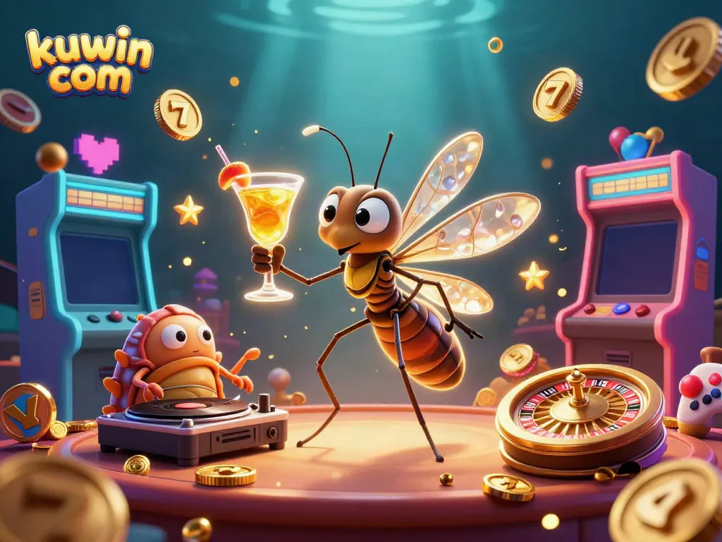 Engage in a dazzling scene celebrating kuwin com with vibrant casino elements and lively characters.