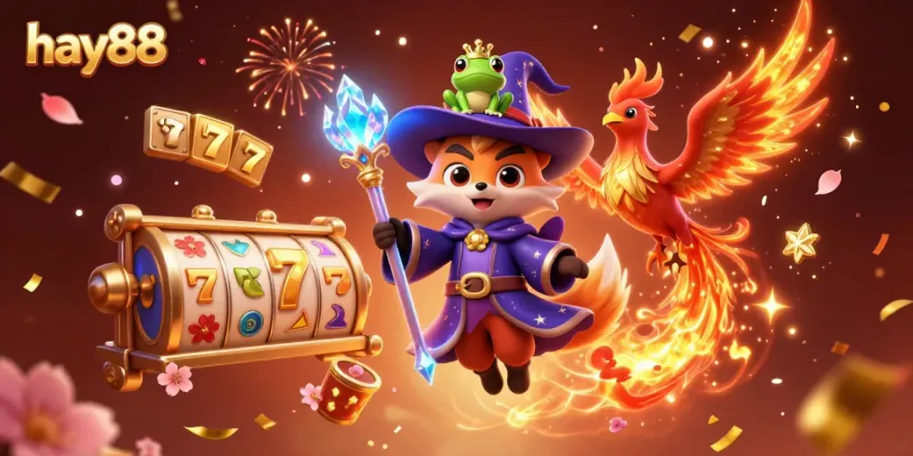 Experience exciting jackpots with hay88 through a vibrant fantasy scene filled with treasures and magical elements.