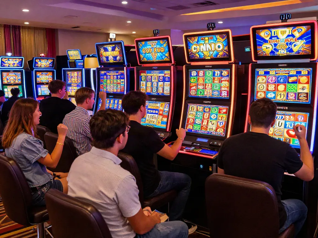 Players enjoying the excitement of slot777 gaming at a vibrant casino scene.