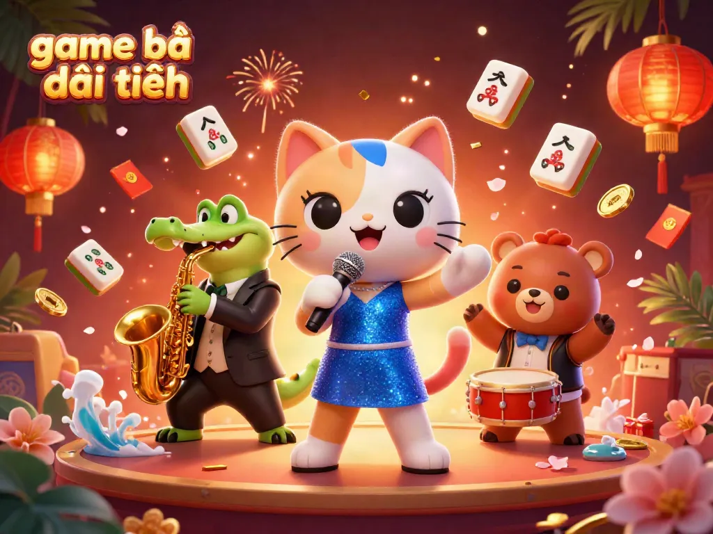 Experience the thrill of game bài đổi thưởng with lively characters in a dazzling casino scene.