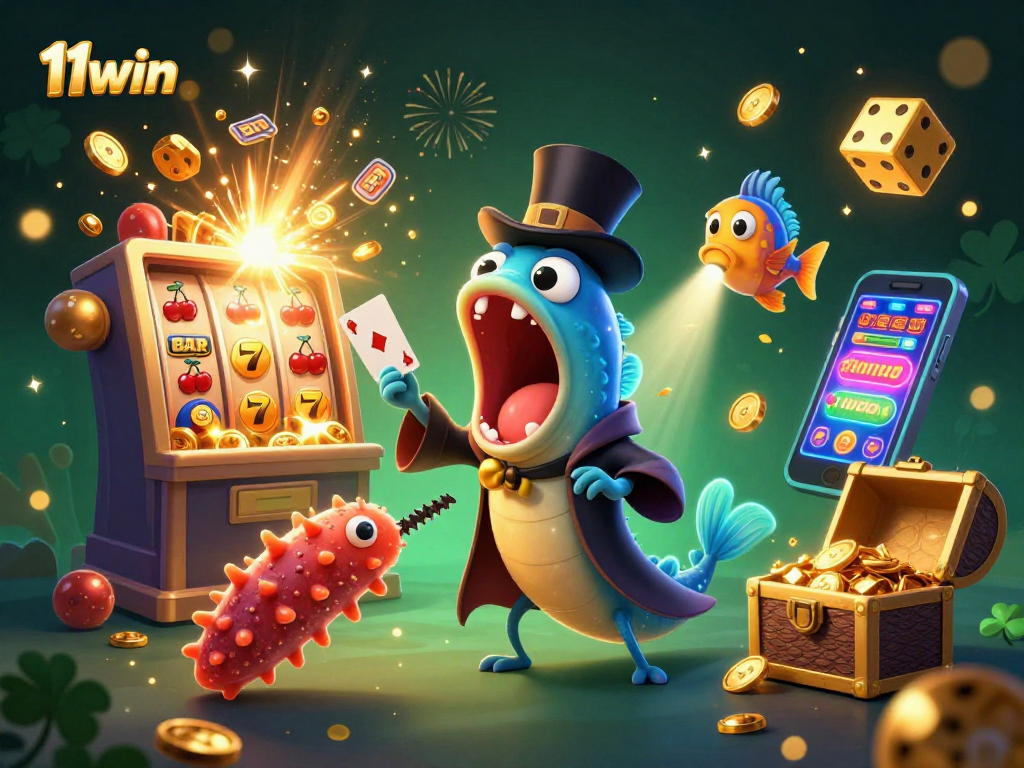 Engage with 11win in a magical casino scene featuring vibrant characters and exciting game elements.
