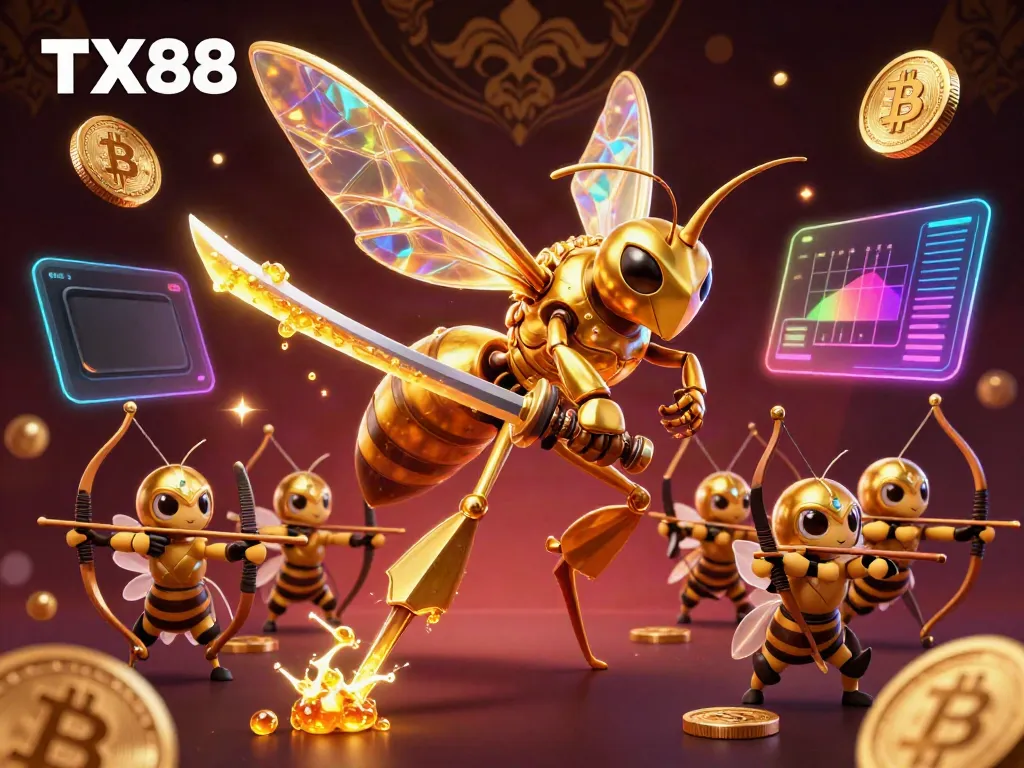 Experience the excitement of TX88 with a dynamic illustration featuring hornets in action, symbolizing casino thrills.