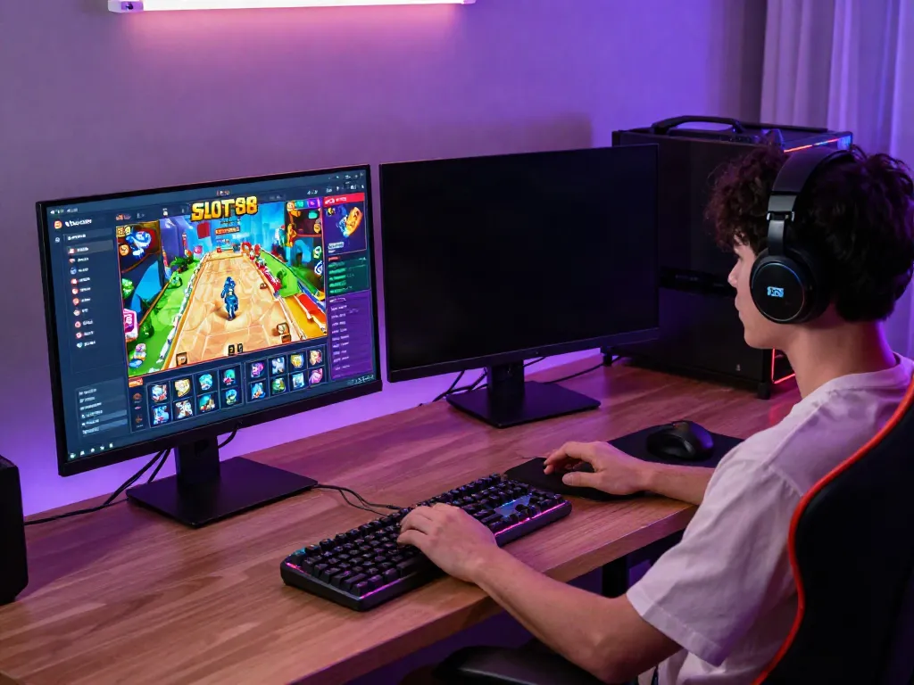 Exciting slot88 gaming experience with colorful interface and engaged player.