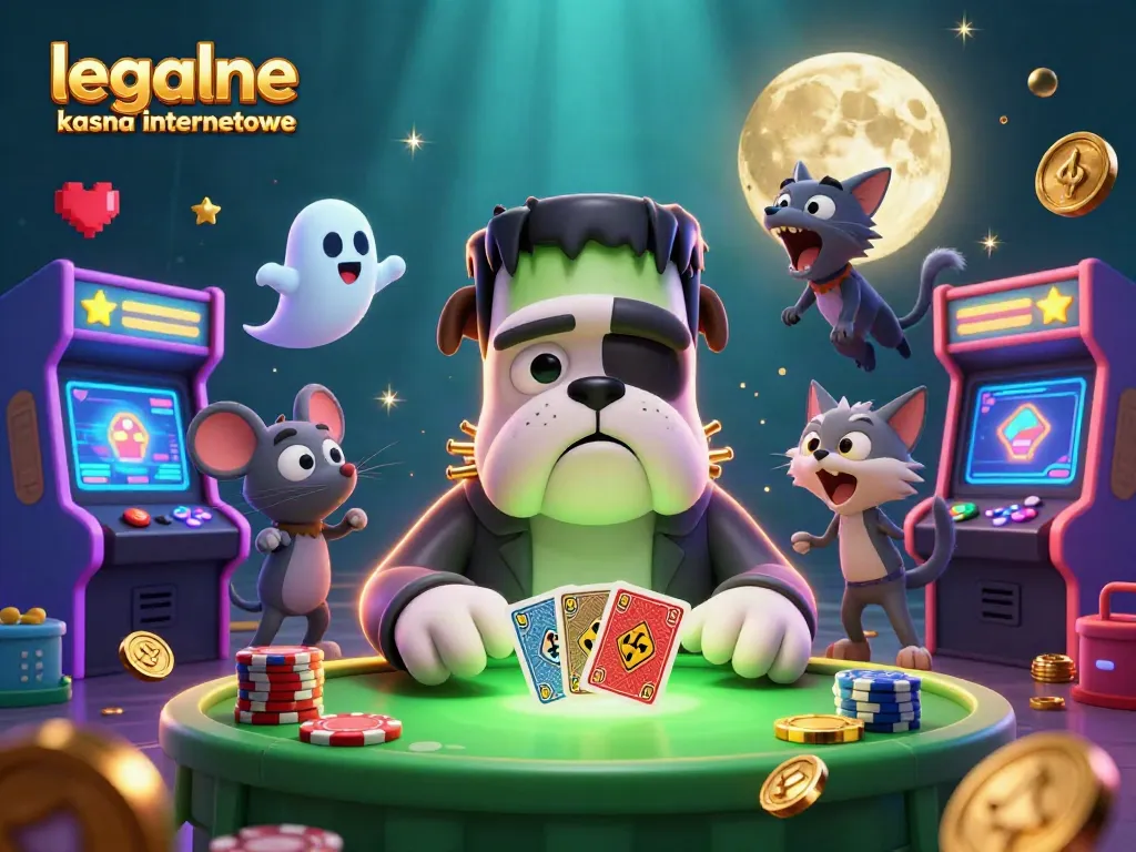 Engage with legalne kasyna internetowe through an entertaining 3D illustration of a monster dealer and playful characters.