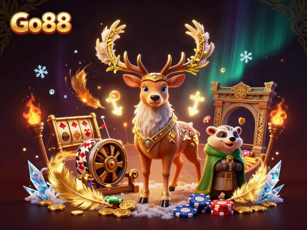 Engage with Go88's vibrant 3D digital casino world featuring exciting games and mystical characters.