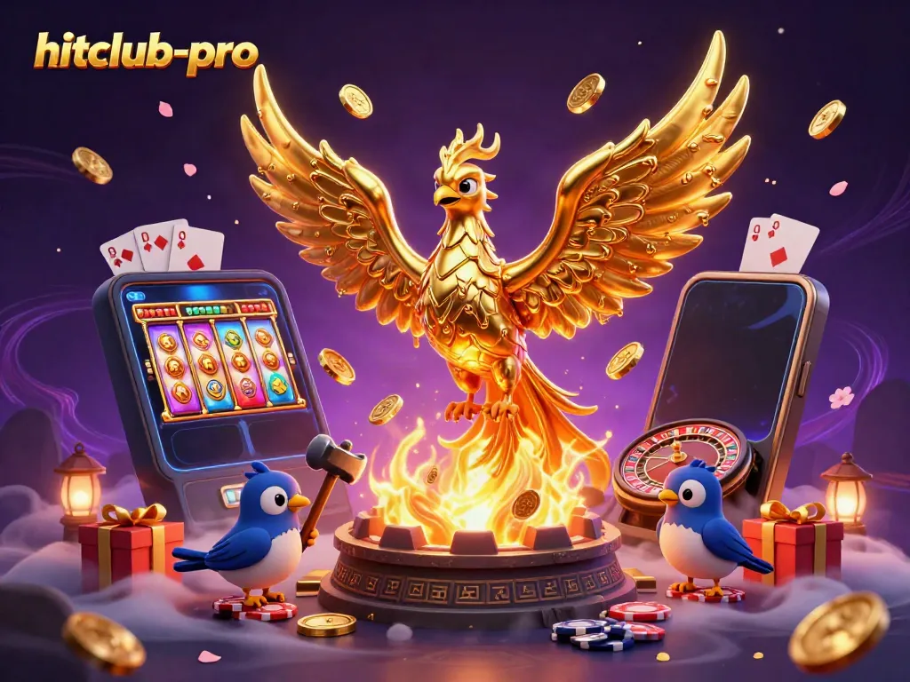 Engage with hitclub-pro's vibrant gaming scene featuring a molten phoenix and immersive slot experience.