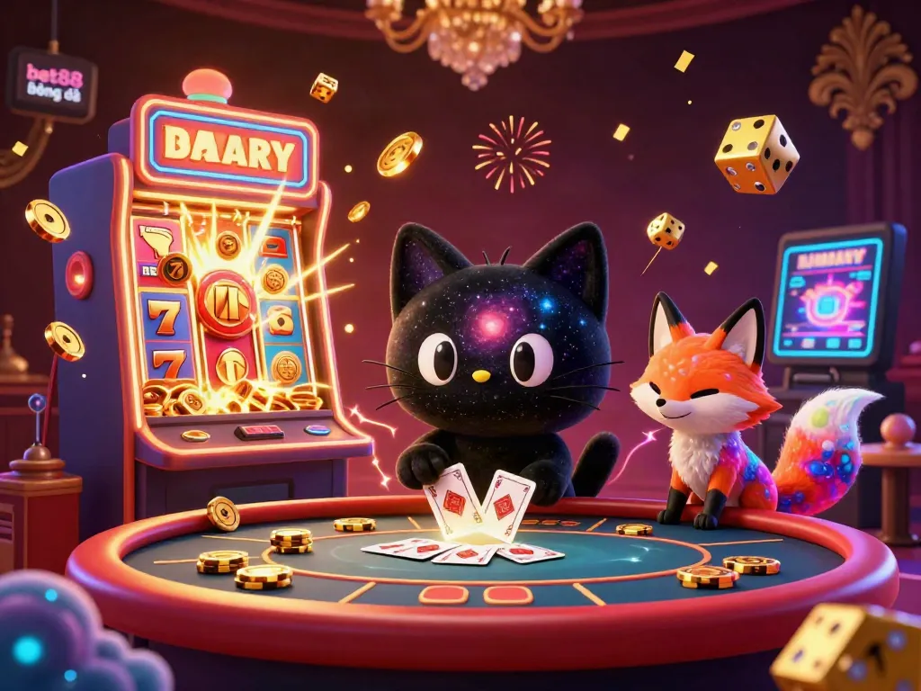 Engaging bet88 bóng đá action scene with a cosmic cat and vibrant elements capturing excitement.