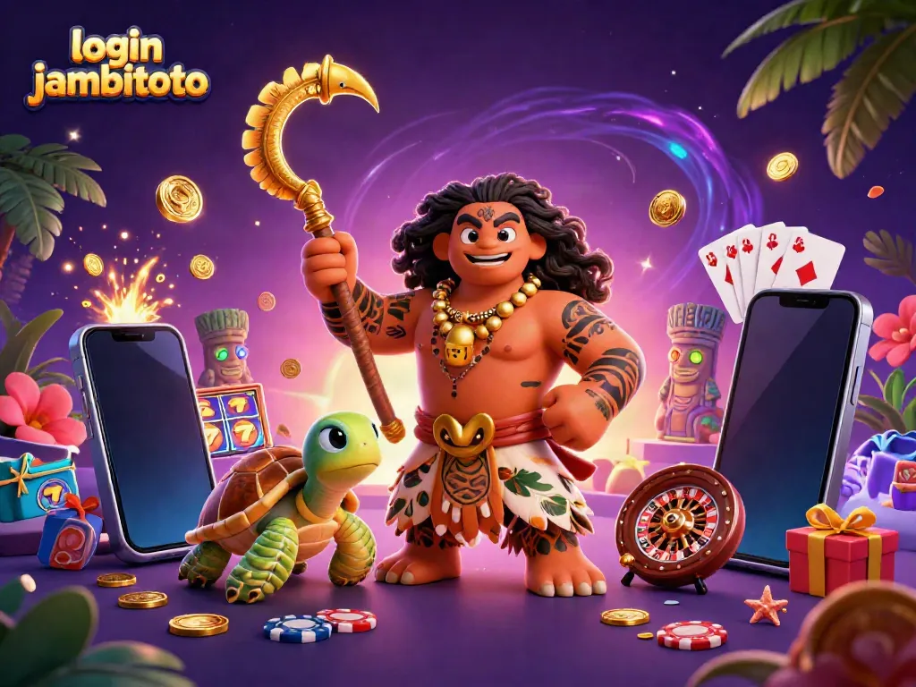 Experience the excitement with login jambitoto in this vibrant casino scene featuring a demigod and gambling elements.