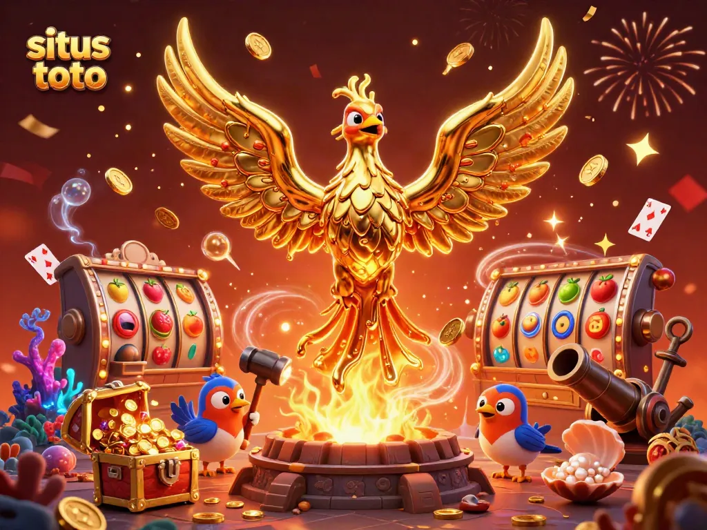 Experience excitement at situs toto with a golden phoenix and vibrant casino elements.