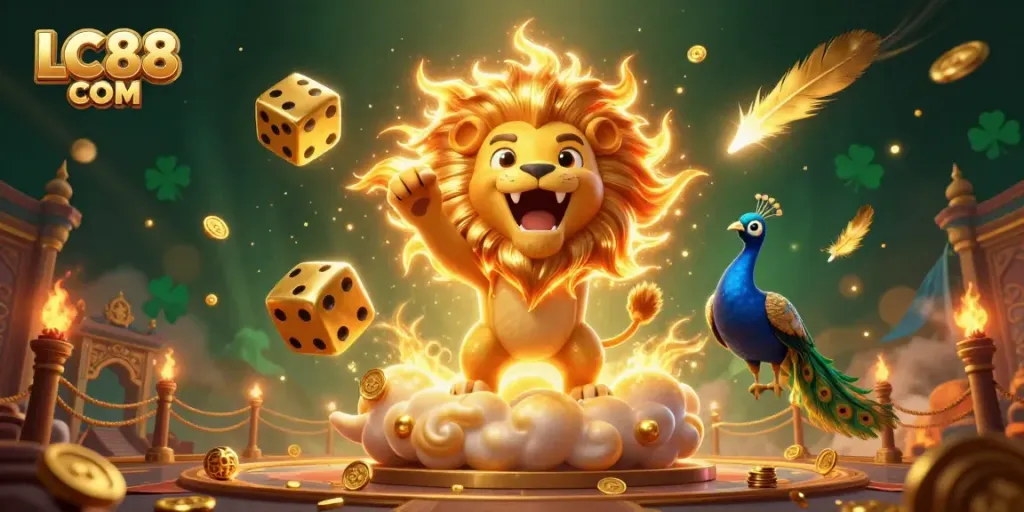 Spin and win with LC88 COM's vibrant 3D casino scene showcasing iconic game elements!