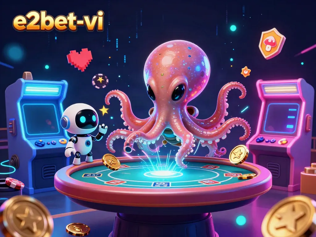 Experience thrilling gameplay with e2bet-vi as the lively alien octopus hosts an exciting poker game.