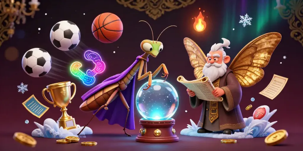 Engage in thrilling kubet sports betting with dynamic 3D fortune teller and magical oracles in a vibrant casino scene.