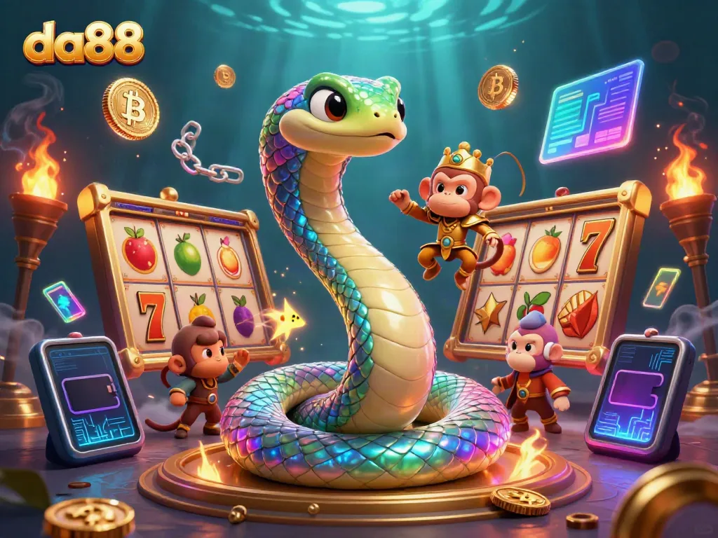 Experience exhilarating gaming action at da88 with colorful gaming symbols and vibrant characters.
