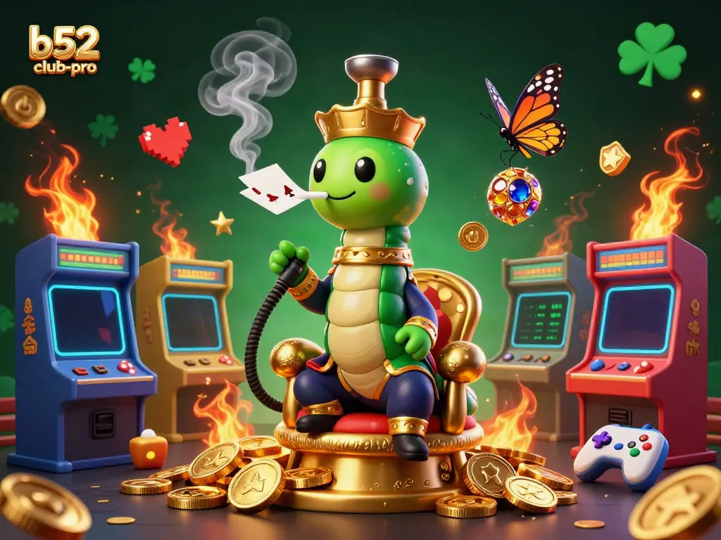 Engage in thrilling action with b52club-pro's vibrant casino scene featuring animated characters and iconic game elements.
