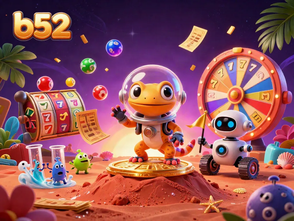 Experience thrilling gaming action with b52 as a Martian gecko discovers a golden casino surrounded by exciting game elements.