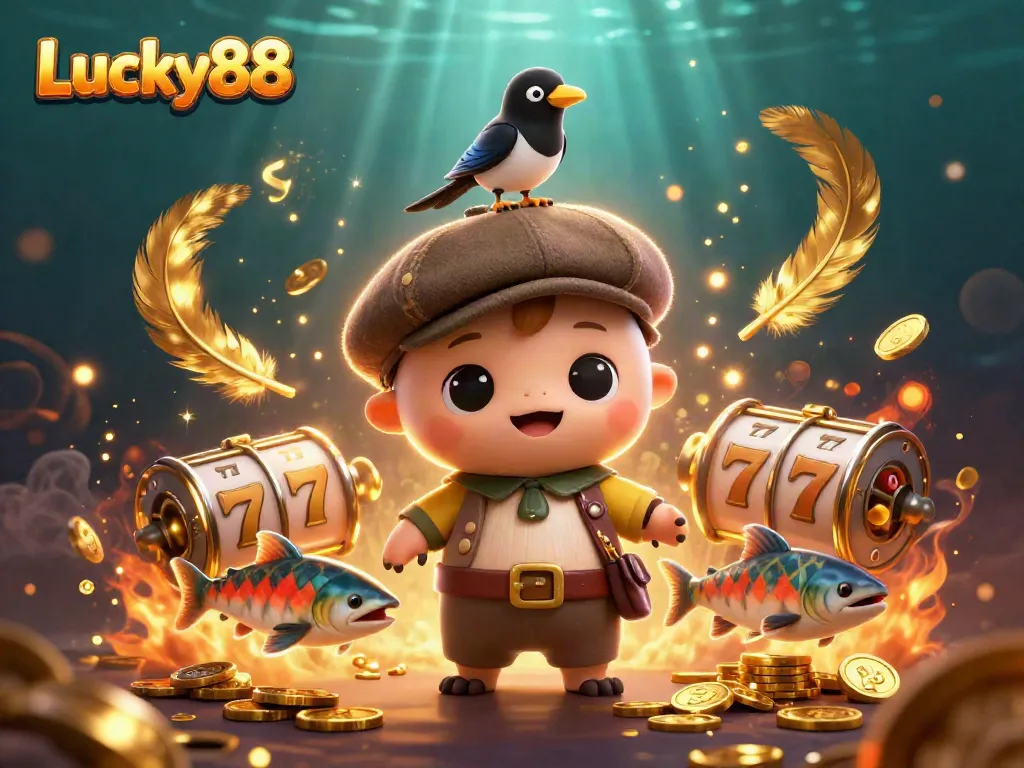 Engage with Lucky88's vibrant gaming world featuring baby Nessie in a cheerful casino setting.