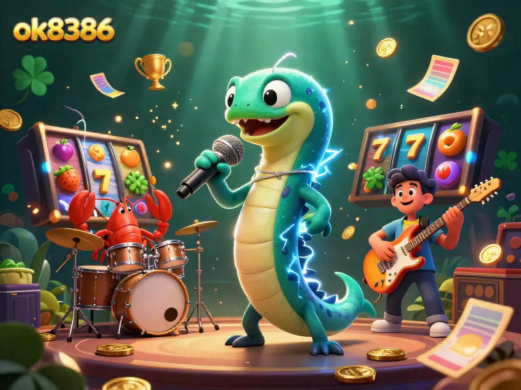 Experience the fun at ok8386 casino with vibrant 3D characters and casino elements.