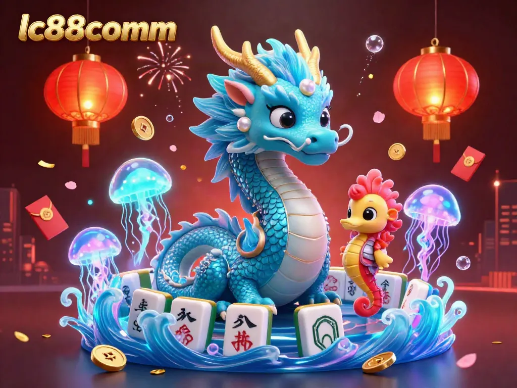 Experience thrilling gaming at lc88comm with a stunning illustration of an azure water dragon, seahorse knight, and jellyfish in a vibrant underwater scene.
