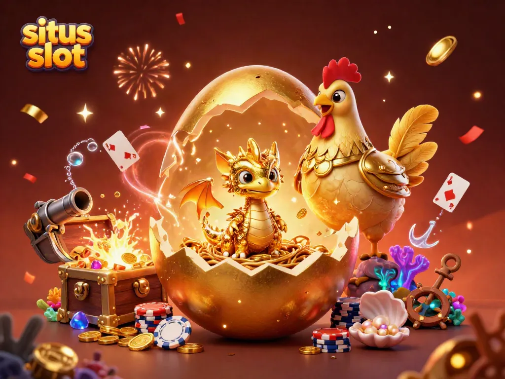 Spin the reels on situs slot as the golden dragon emerges from a treasure-filled portrait.