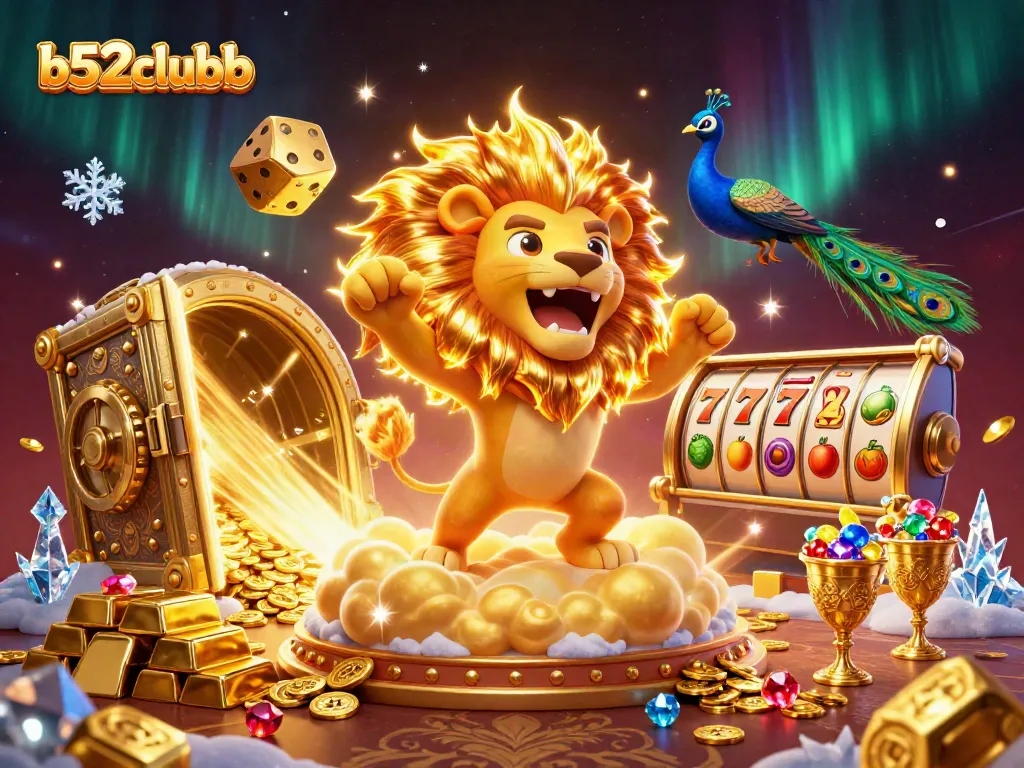 Experience b52clubb's captivating jackpot thrills with vibrant slot reels and golden treasures.
