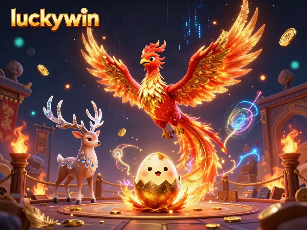 Experience gameplay excitement with luckywin, featuring a soaring phoenix and gold coins